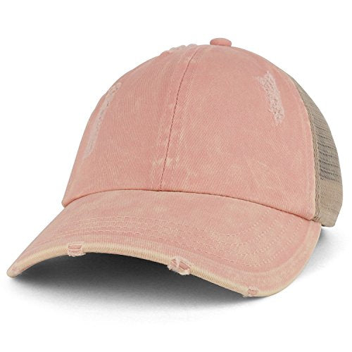 Trendy Apparel Shop Ladies Ponytails Unstructured Distressed Mesh Back Trucker Cap