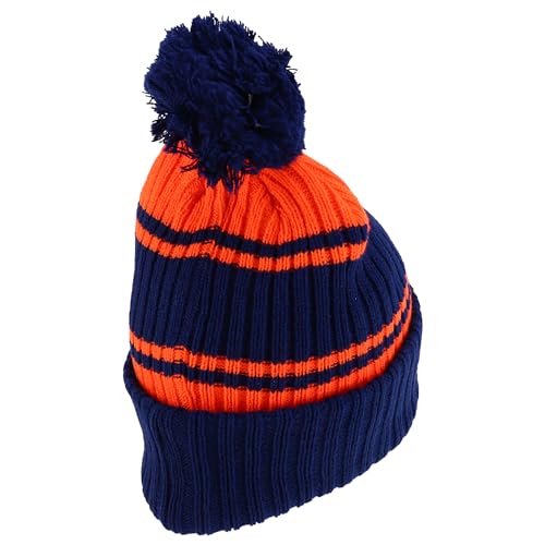 Trendy Apparel Shop Stripe Pattern Ribbed Knit Cuff Long Beanie with Pom Pom