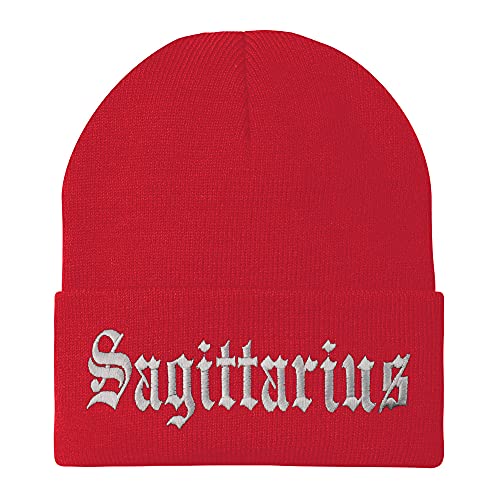 Trendy Apparel Shop Sagittarius Old English Embroidered Long Cuff Beanie