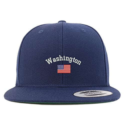 Trendy Apparel Shop Washington USA Flag Embroidered Flatbill Snapback