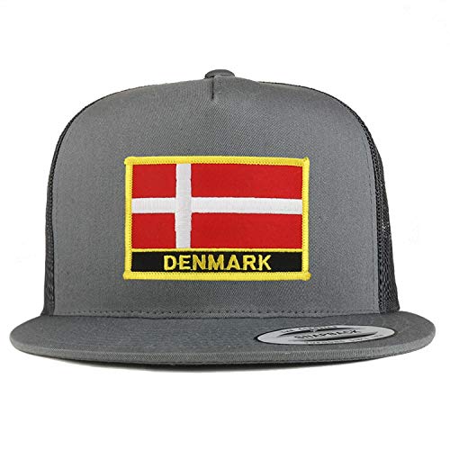 Trendy Apparel Shop Flexfit XXL Denmark Flag 5 Panel Flatbill Trucker Mesh Snapback Cap
