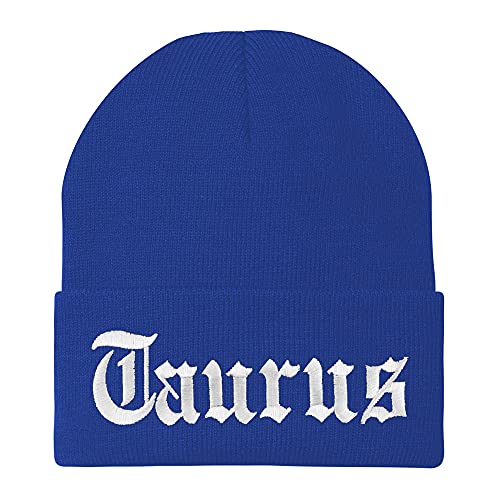 Trendy Apparel Shop Taurus Old English Embroidered Long Cuff Beanie