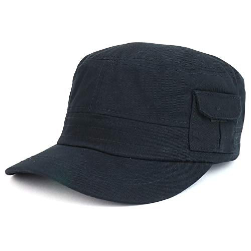 Trendy Apparel Shop Plain Castro Flat Top Style Army Cap with Pocket