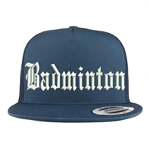 Trendy Apparel Shop Old English Badminton 5 Panel Flatbill Trucker Cap