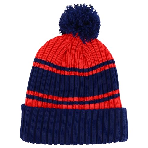 Trendy Apparel Shop Stripe Pattern Ribbed Knit Cuff Long Beanie with Pom Pom