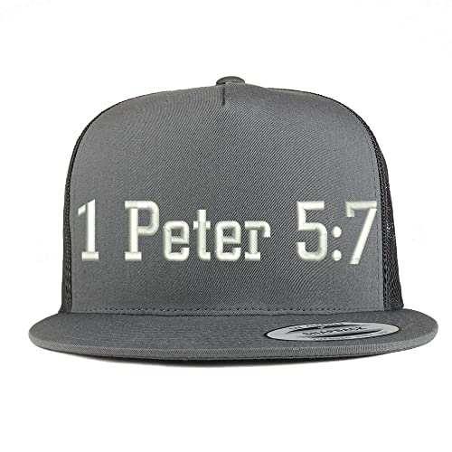 Trendy Apparel Shop 1 Peter 5:7 5 Panel Flatbill Trucker Cap