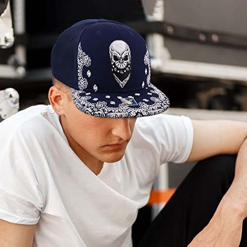 Trendy Apparel Shop Skull Bandana Embroidered Snapback with Paisley Print Flatbill Cap