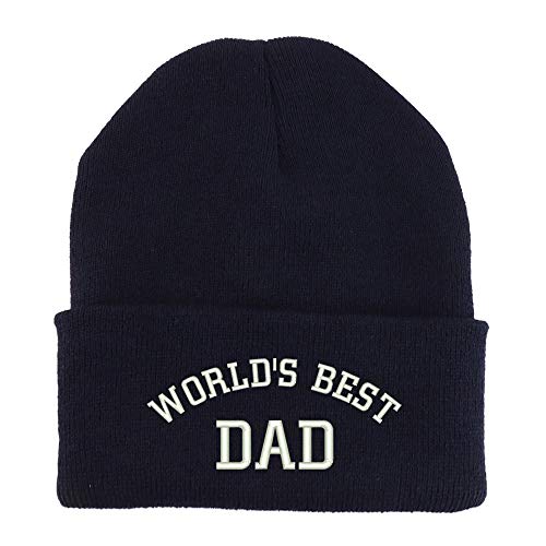Trendy Apparel Shop World's Best Dad Embroidered Made in USA Cuff Folded Acylic Knit Winter Beanie Hat