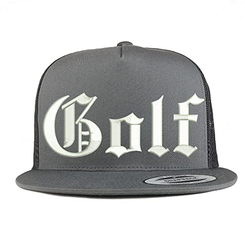 Trendy Apparel Shop Old English Golf 5 Panel Flatbill Trucker Cap