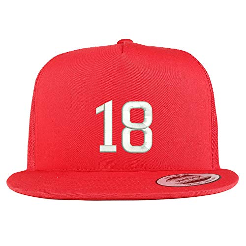 Trendy Apparel Shop Number 18 Embroidered 5 Panel Flatbill Trucker Mesh Cap