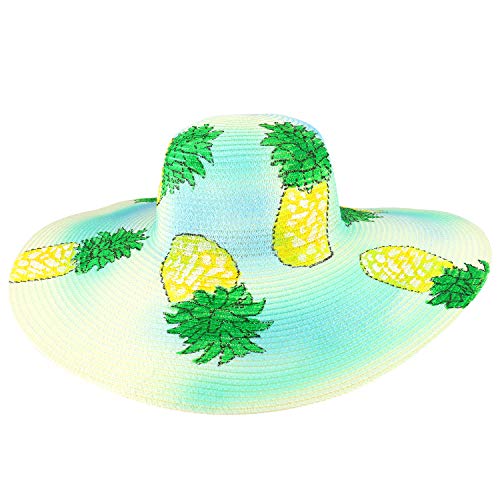 Trendy Apparel Shop Colorful Pineapple Summer Paper Braid Wide Brim Sun Hat - Multi