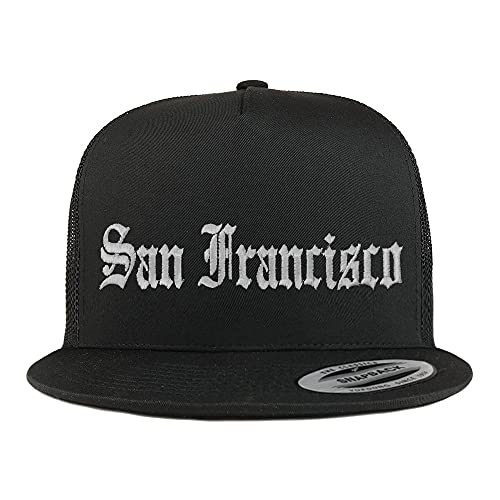 Trendy Apparel Shop San Francisco Old English 5 Panel Flatbill Trucker Cap