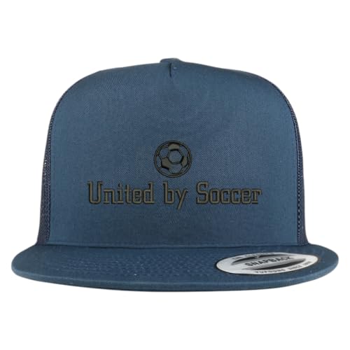 Trendy Apparel Shop United by Soccer Embroidered 5 Panel Flatbill Trucker Mesh Cap