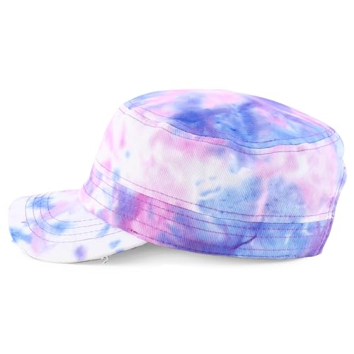 Trendy Apparel Shop Plain 100% Cotton Tie Dyed Patterned Flat Top Army Baseball Cap