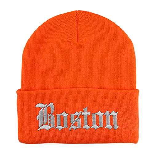 Trendy Apparel Shop Boston Old English Embroidered Long Cuff Beanie