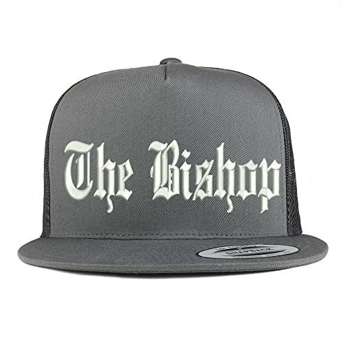 Trendy Apparel Shop The Bishop Old English Embroidered 5 Panel Flatbill Trucker Cap