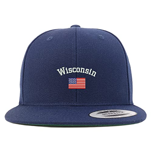 Trendy Apparel Shop Wisconsin USA Flag Embroidered Flatbill Snapback