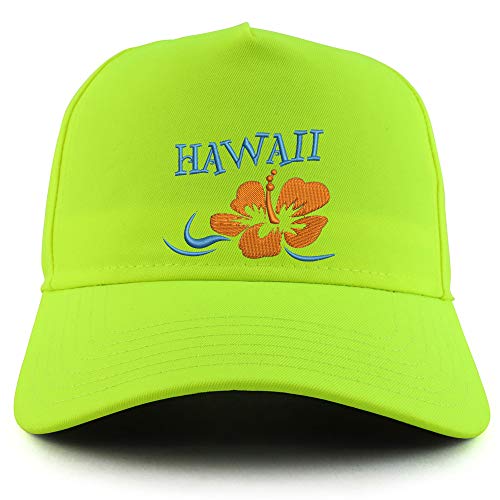 Trendy Apparel Shop Hawaii Hibiscus Embroidered Neon 5 Panel Baseball Cap