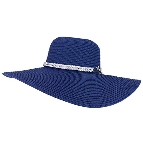 Trendy Apparel Shop Anchor Decorated Band Paper Braid Wide Brim Sun Hat