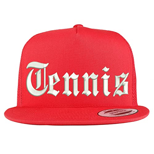 Trendy Apparel Shop Old English Tennis 5 Panel Flatbill Trucker Cap