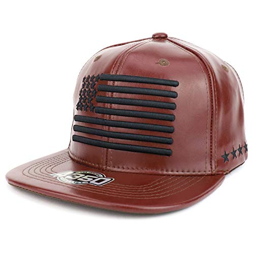 Trendy Apparel Shop USA Flag Stars Stripes Embroidered PU Leather Snapback Cap