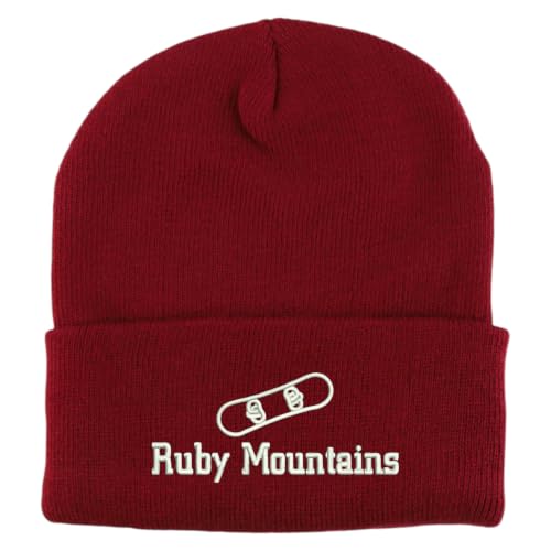 Trendy Apparel Shop Ruby Mountains Snowboard Logo Embroidered Long Cuff Beanie