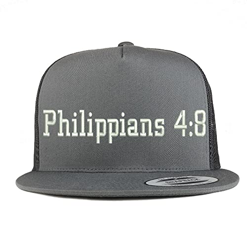 Trendy Apparel Shop Philippians 4:8 5 Panel Flatbill Trucker Cap