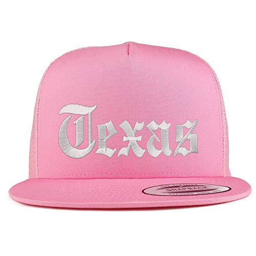 Trendy Apparel Shop Texas State Old English 5 Panel Flatbill Trucker Mesh Cap