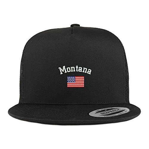 Trendy Apparel Shop Montana USA Flag 5 Panel Flatbill Trucker Cap