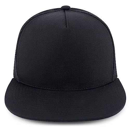 Trendy Apparel Shop Structured High Crown 5 Panel Round Flat Bill Trucker Cap