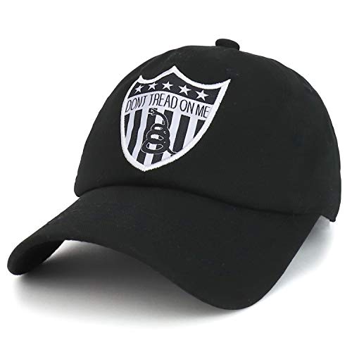 Trendy Apparel Shop Don't Tread on Me Black and White Shield Patch Baseball Cap