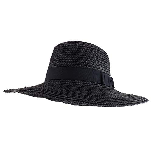Trendy Apparel Shop Women's 4" Brim Ribbon Band Boater Wide Brim Straw Sun Hat