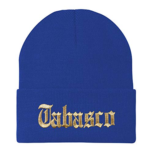 Trendy Apparel Shop Old English Tabasco Gold Embroidered Acrylic Knit Beanie Cap