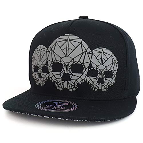 Trendy Apparel Shop Rubber Three Skulls 5 Panel Flatbill Snapback Cap