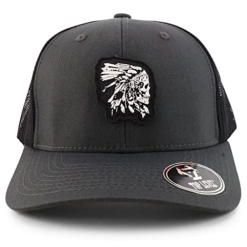 Trendy Apparel Shop Skull Native Headdress Rubber Patch Structured Trucker Mesh Cap