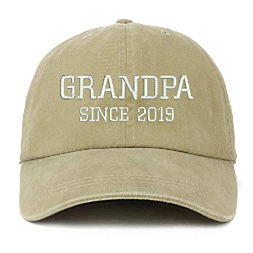 Trendy Apparel Shop XXL Grandpa Since 2019 Embroidered Unstructured Washed Pigment Dyed Baseball Cap