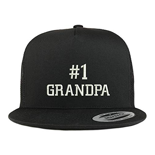 Trendy Apparel Shop Flexfit XXL Number 1 Grandpa Embroidered 5 Panel Flatbill Trucker Mesh Cap