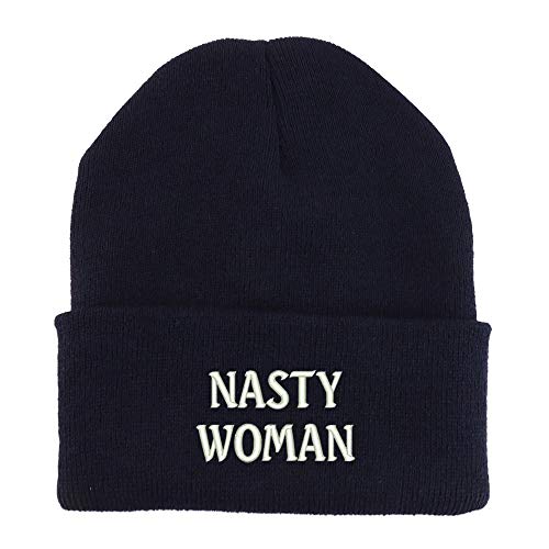 Trendy Apparel Shop Nasty Woman Embroidered Made in USA Cuff Folded Acylic Knit Winter Beanie Hat