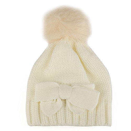 Trendy Apparel Shop Kid's Girl Bow Knit Beanie with Fur Pom Pom