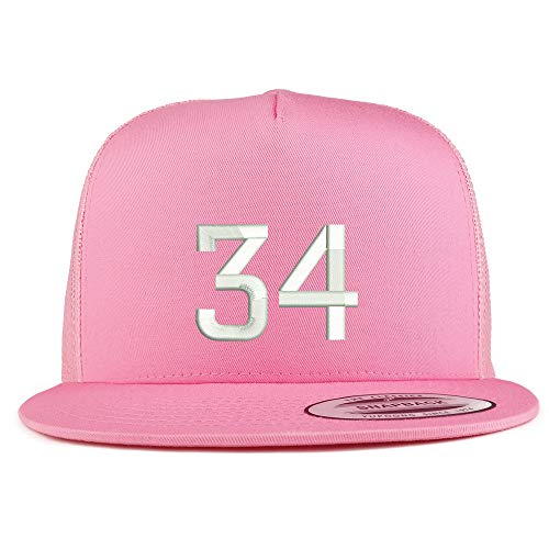 Trendy Apparel Shop Number 34 Embroidered 5 Panel Flatbill Trucker Mesh Cap