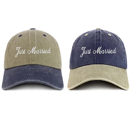 Trendy Apparel Shop Just Married Embroidered Pigment Dyed Cotton Couple 2 Pc Cap Set