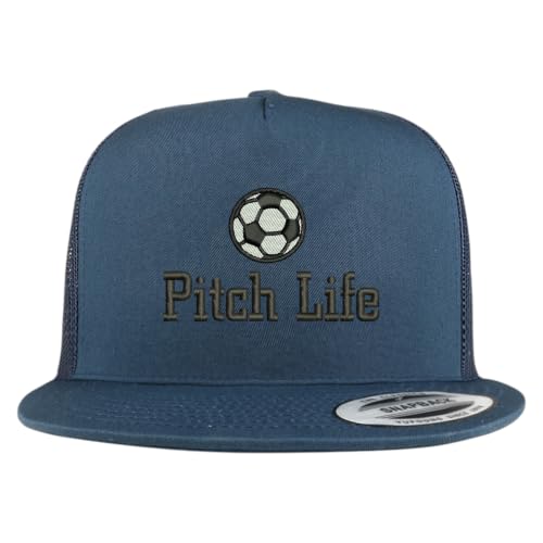 Trendy Apparel Shop Soccer Pitch Life Embroidered 5 Panel Flatbill Trucker Mesh Cap