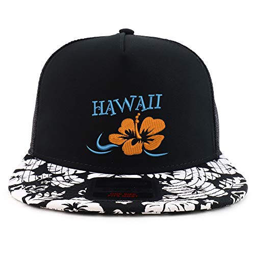 Trendy Apparel Shop Hawaii Hibiscus Embroidered Floral Bill Mesh Snapback Cap