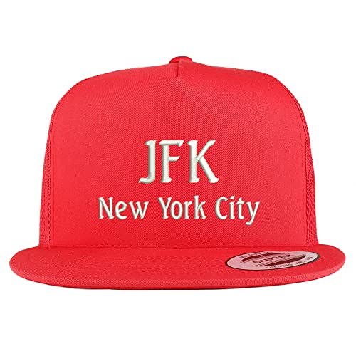 Trendy Apparel Shop JFK New York City Embroidered 5 Panel Flatbill Trucker Cap