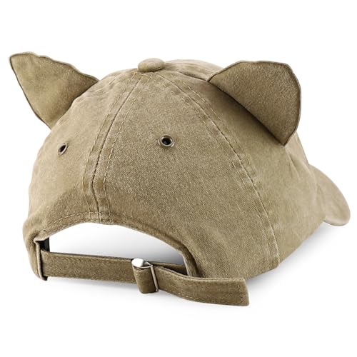 Trendy Apparel Shop Washed Cotton Cat Ear Baseball Cap with Sunglasses Holder