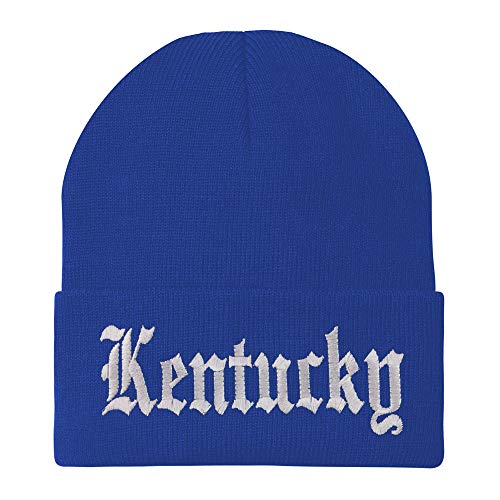 Trendy Apparel Shop Kenturky State Old English Embroidered Long Cuff Beanie