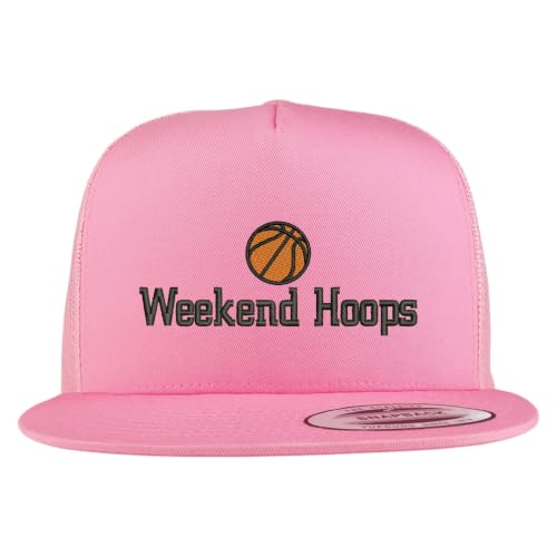 Trendy Apparel Shop Weekend Hoops Embroidered 5 Panel Flatbill Trucker Mesh Cap