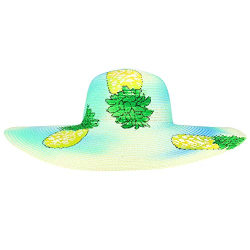 Trendy Apparel Shop Colorful Pineapple Summer Paper Braid Wide Brim Sun Hat