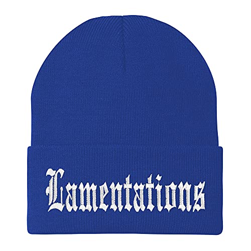 Trendy Apparel Shop Lamentations Old English Embroidered Long Cuff Beanie
