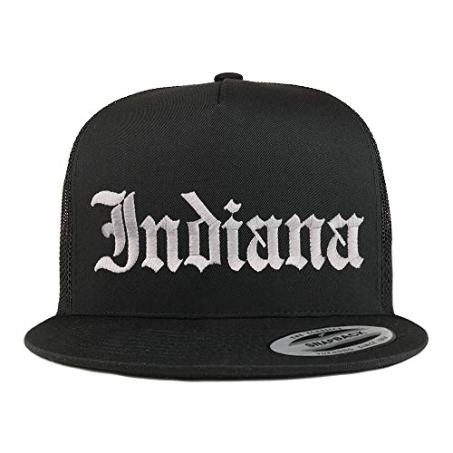 Trendy Apparel Shop Indiana State Old English 5 Panel Flatbill Trucker Mesh Cap